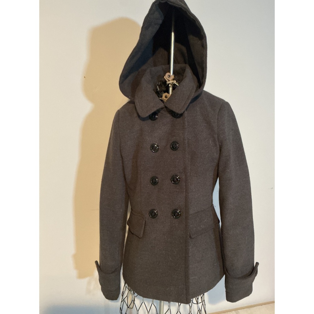 Metaphor Womens Gray Hooded Double Breasted Pea Coat Jacket Small RN15099
